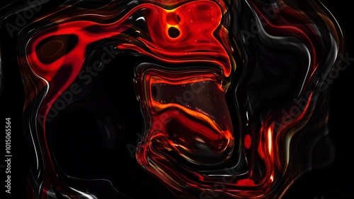 Abstract background oily glossy material twisted liquid, red and black background