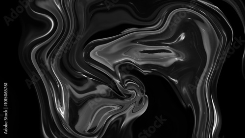 Abstract background oily glossy material twisted liquid, black and white background