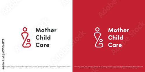 Mother child affection logo design illustration. Linear silhouette of mother child midwife clinic health support feel hope embrace people. Geometric abstract gentle minimal simple icon symbol.