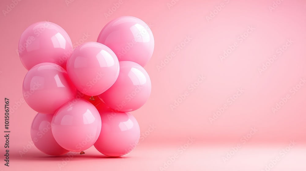 Playful Arrangement of Pink Balloons on Soft Background Playful Arrangement of Pink Balloons on Soft Background