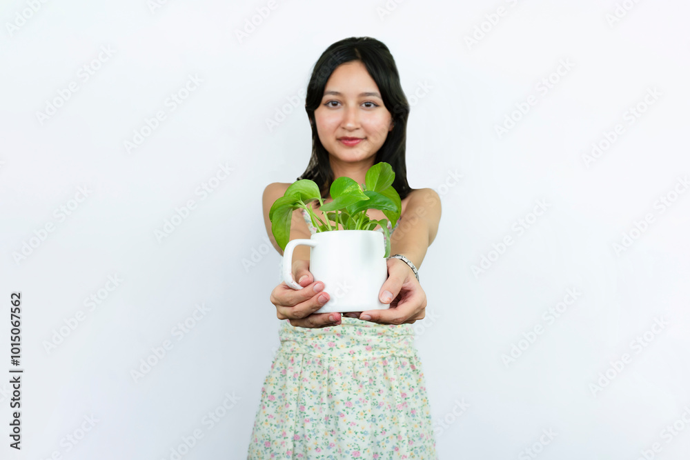Young Asian Female Gardener Florist With Indoor Garden Plants Young Asian Female Gardener Florist With Indoor Garden Plants