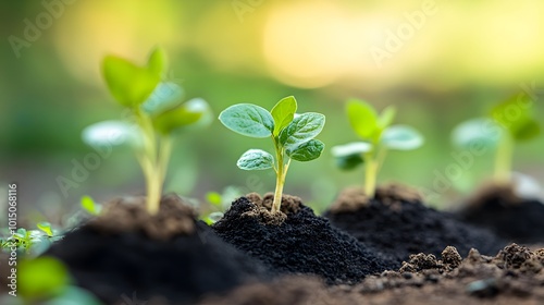 Vibrant Seedlings Emerging from Fertile Soil in Natural Environment