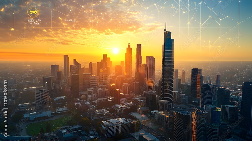 Fototapeta premium A cityscape with a carbon credit badge overlay