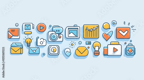 Digital Marketing Innovations: Iconic Social Media Strategies on Light Blue Background