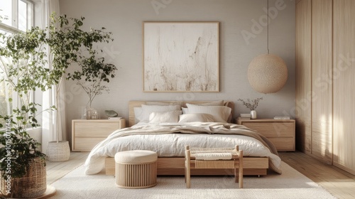 Beige Scandinavian bedroom