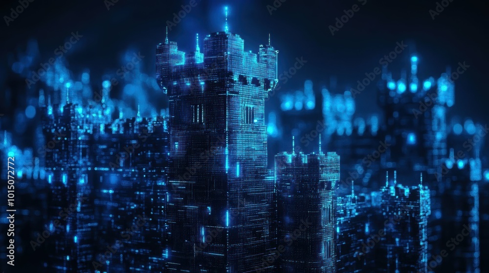 Cybersecurity paradigm Fortress-like firewall transforming into adaptive aI-driven defense system Cybersecurity paradigm Fortress-like firewall transforming into adaptive aI-driven defense system