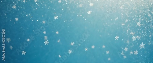 Snowflakes fly across blurred festive background. New Year or Christmas background. AI generated