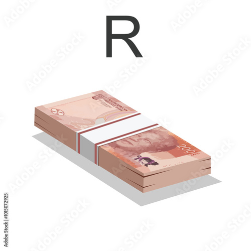 Vector illustration of South Africa Rand notes, single stack of money flat design over white background. Scalable and editable eps

