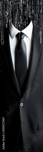 Faceless business suit on dark background, representing corporate anonymity. photo