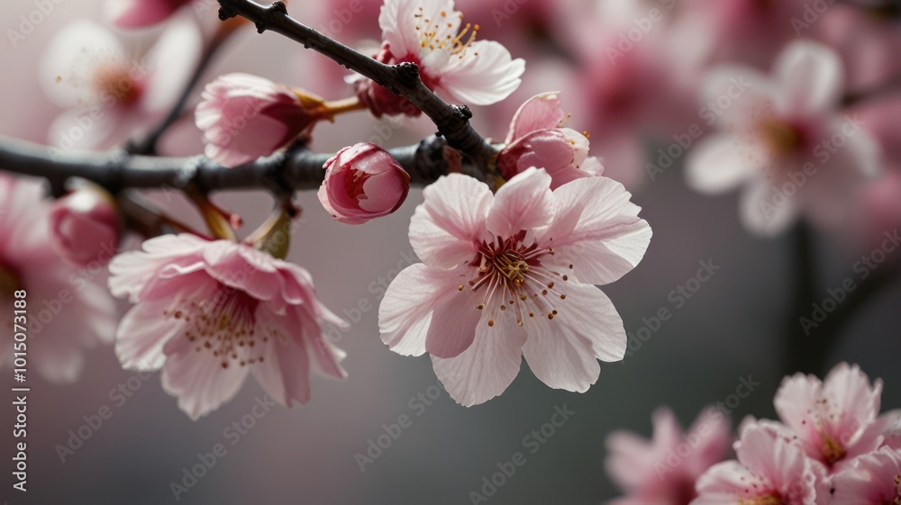 realistic illustration of cherry blossoms blooming and looking beautiful in pink realistic illustration of cherry blossoms blooming and looking beautiful in pink