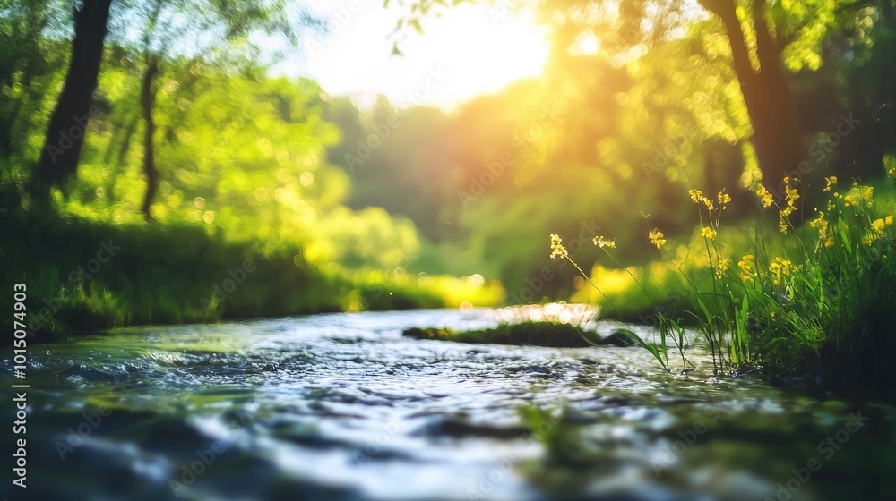 Serene River Flowing Through Lush Green Forest Serene River Flowing Through Lush Green Forest
