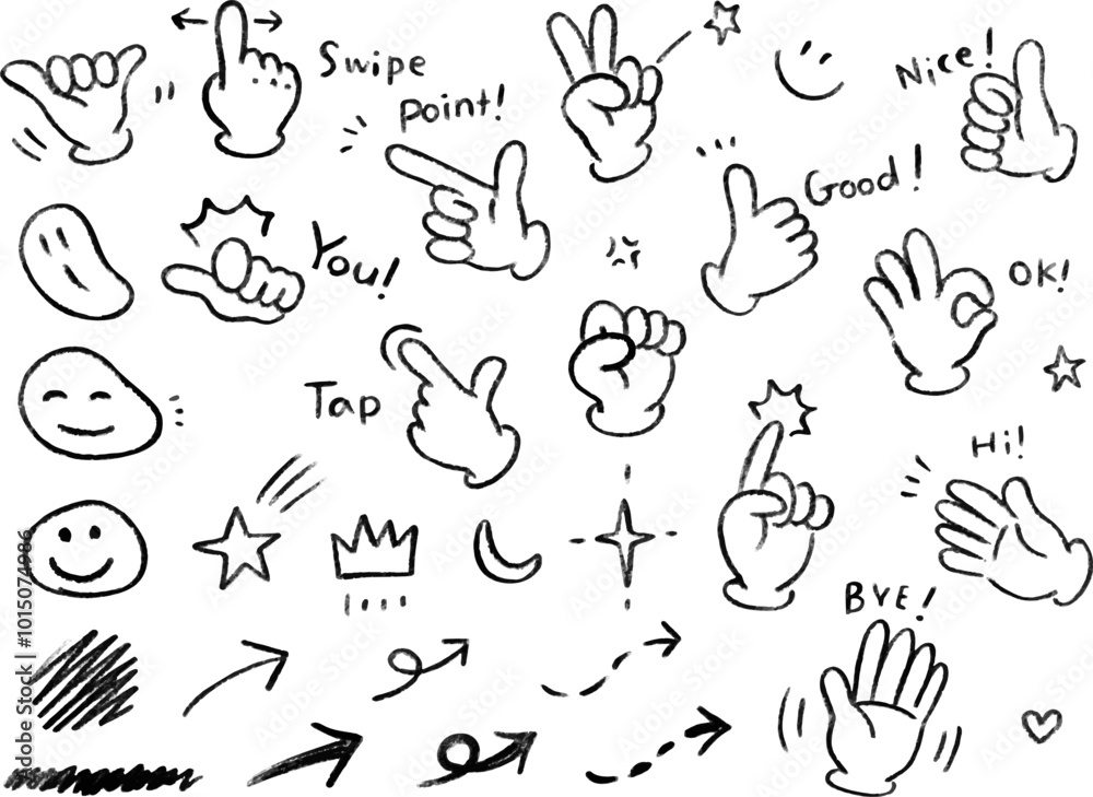 Hand drawn hand gesture icons vector set -simple cute set Hand drawn hand gesture icons vector set -simple cute set