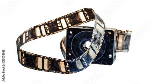 "Grungy Film Strip Isolated Vector Icon – Retro Film Roll with Vintage, Worn-Out Look. Old Video Tape or Photo Film Strip Frame Design in Vector Illustration."