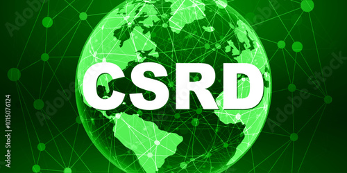 CSRD Corporate Sustainability Reporting Directive concept, CO2 emissions reduction, financial reporting standards regarding sustainability disclosures, auditing