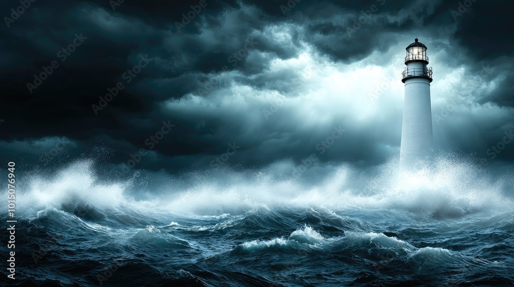 Dramatic Lighthouse Amidst Crashing Ocean Waves Dramatic Lighthouse Amidst Crashing Ocean Waves