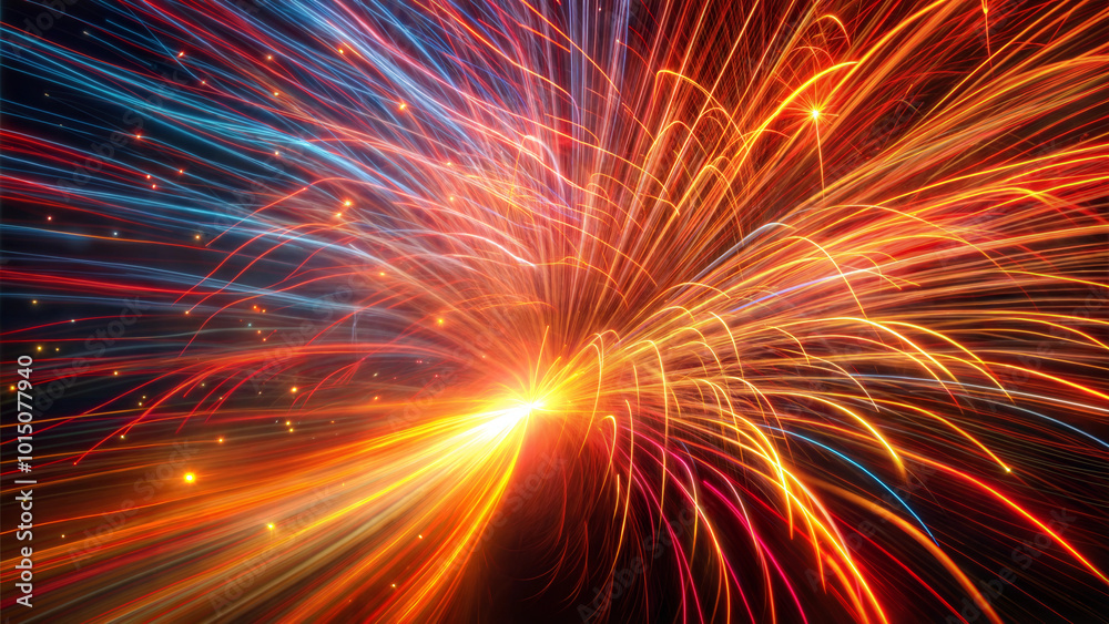 Vibrant explosion of fireworks in a dynamic abstract scene. Vibrant explosion of fireworks in a dynamic abstract scene.