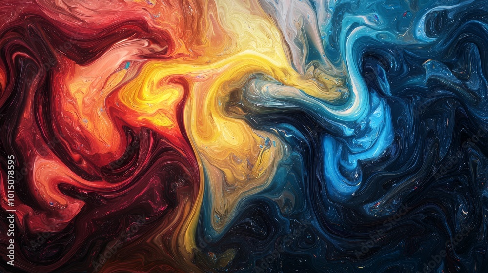 A vibrant abstract swirl of red, yellow, and blue hues creating a dynamic and energetic composition. A vibrant abstract swirl of red, yellow, and blue hues creating a dynamic and energetic composition.
