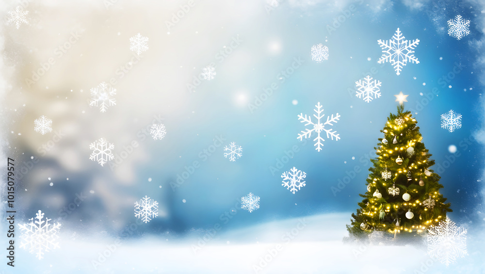 Christmas tree with snowflakes on winter background Christmas tree with snowflakes on winter background