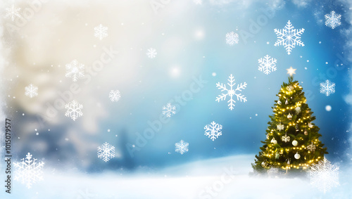 Christmas tree with snowflakes on winter background