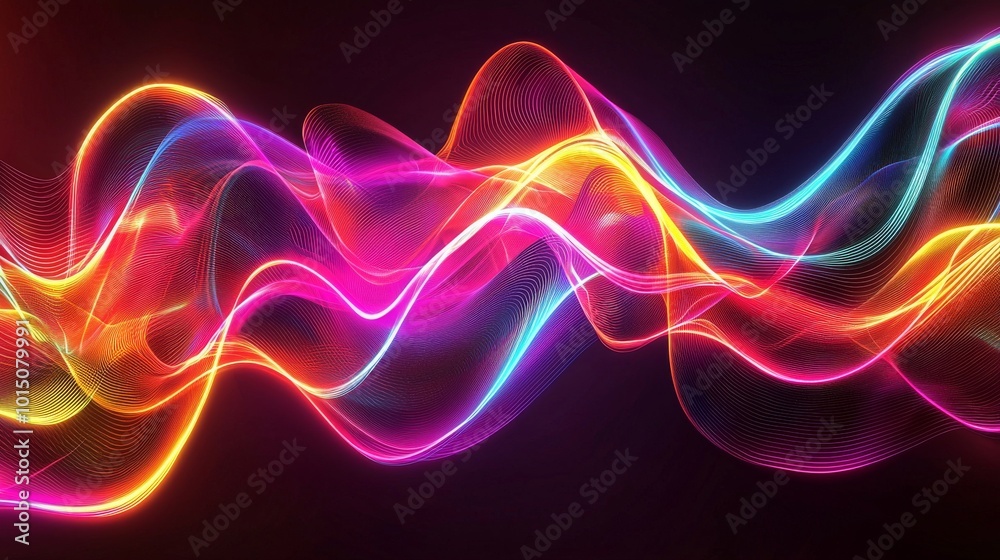 Colorful abstract waves of light create a vibrant, energetic atmosphere in neon hues. Colorful abstract waves of light create a vibrant, energetic atmosphere in neon hues.