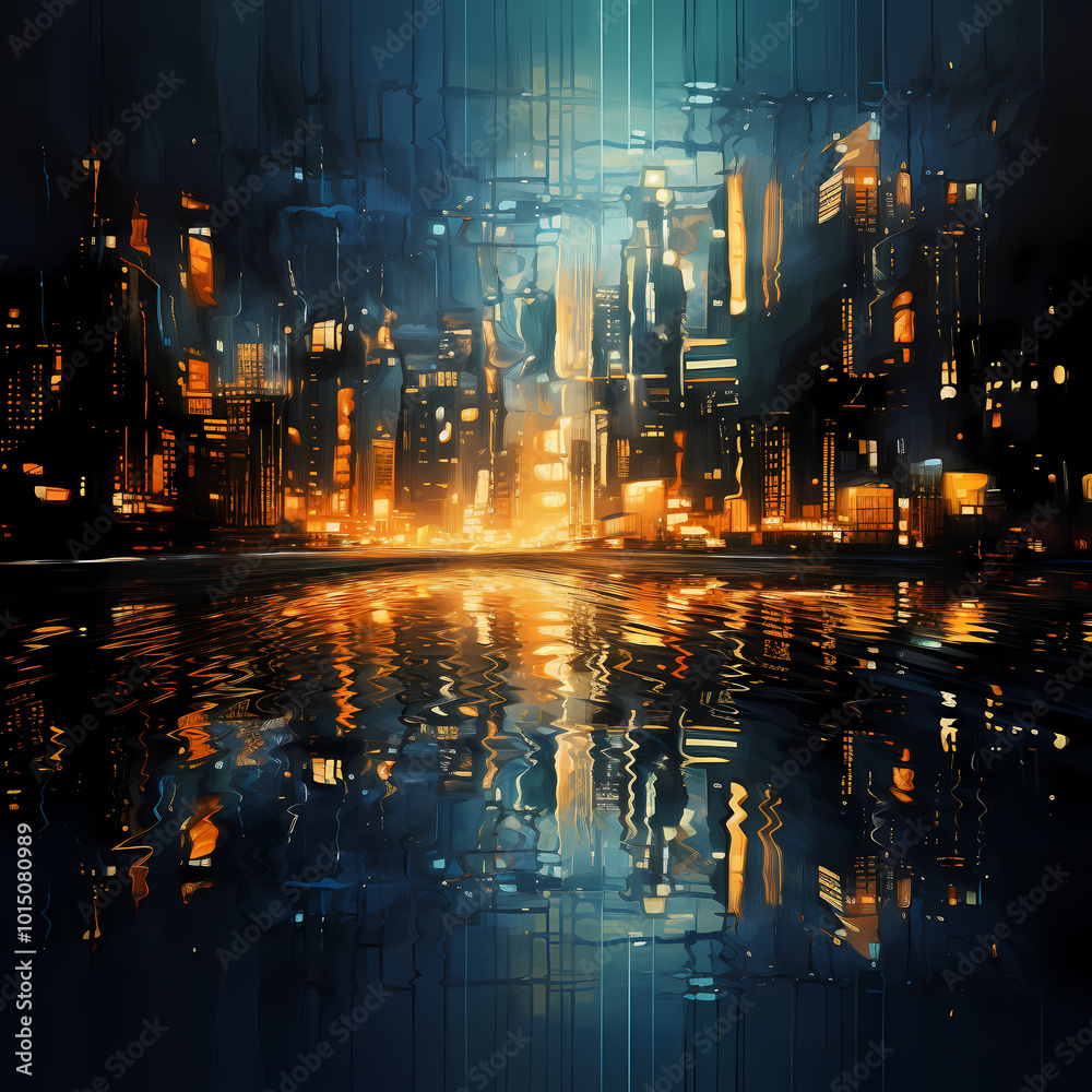 Obraz premium Abstract city lights reflected in water.