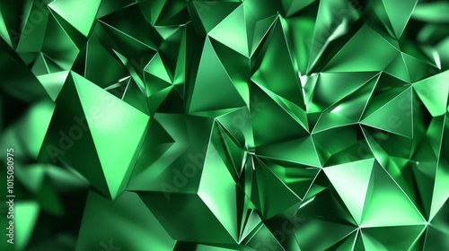 Abstract geometric pattern of shiny green pyramids, creating a dynamic and vibrant texture.