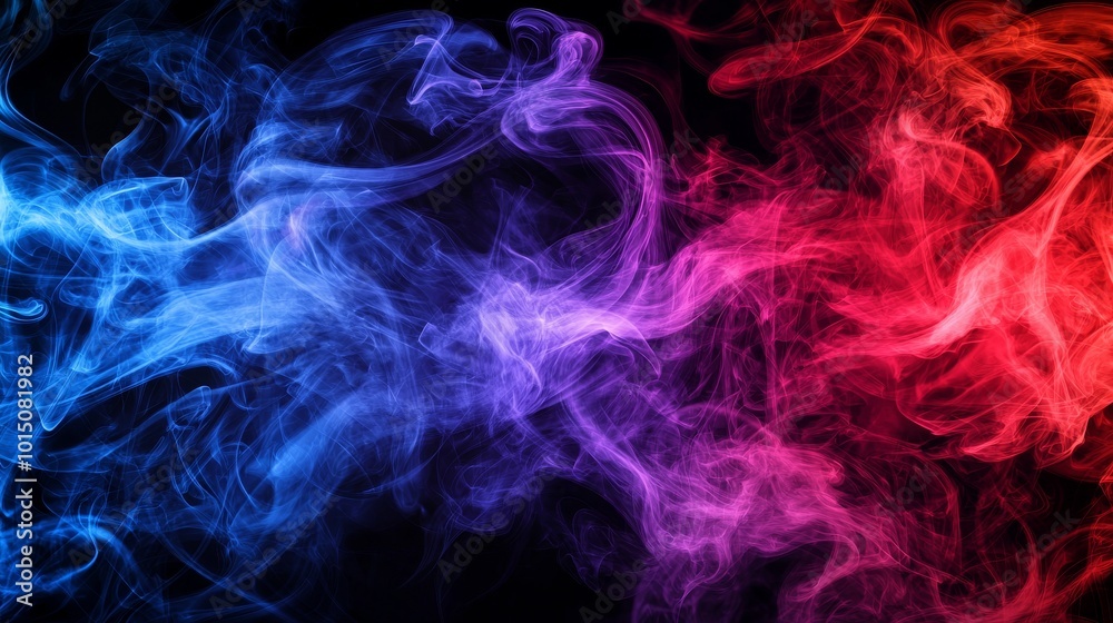 Fototapeta premium Swirling blue and red smoke against a dark background, creating a mystical and dramatic atmosphere.