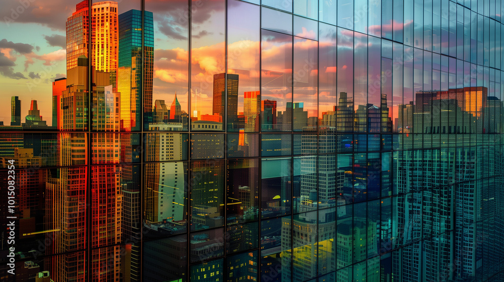 Reflective skyscrapers, business office buildings Reflective skyscrapers, business office buildings