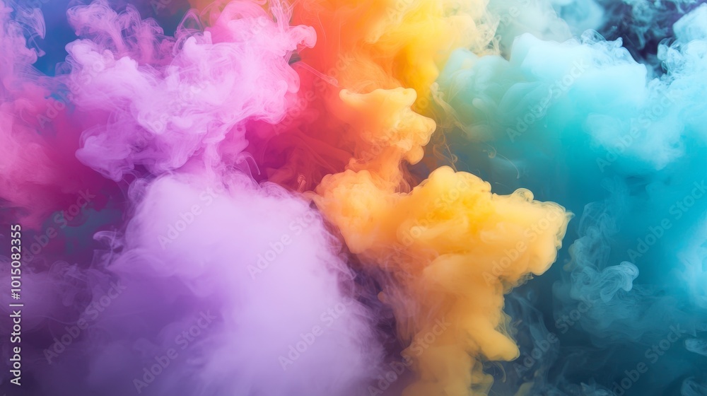 Colorful smoke swirls blend in vibrant hues of pink, purple, yellow, and blue, creating a dreamy atmosphere. Colorful smoke swirls blend in vibrant hues of pink, purple, yellow, and blue, creating a dreamy atmosphere.