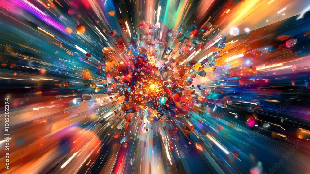 A vibrant explosion of colorful particles radiating from a central point, creating a sense of dynamic energy and motion. A vibrant explosion of colorful particles radiating from a central point, creating a sense of dynamic energy and motion.