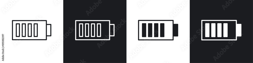 Battery icon vector icon set black filled and outlined style. Battery icon vector icon set black filled and outlined style.