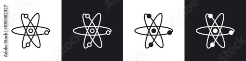 Atom icon vector icon set black filled and outlined style.