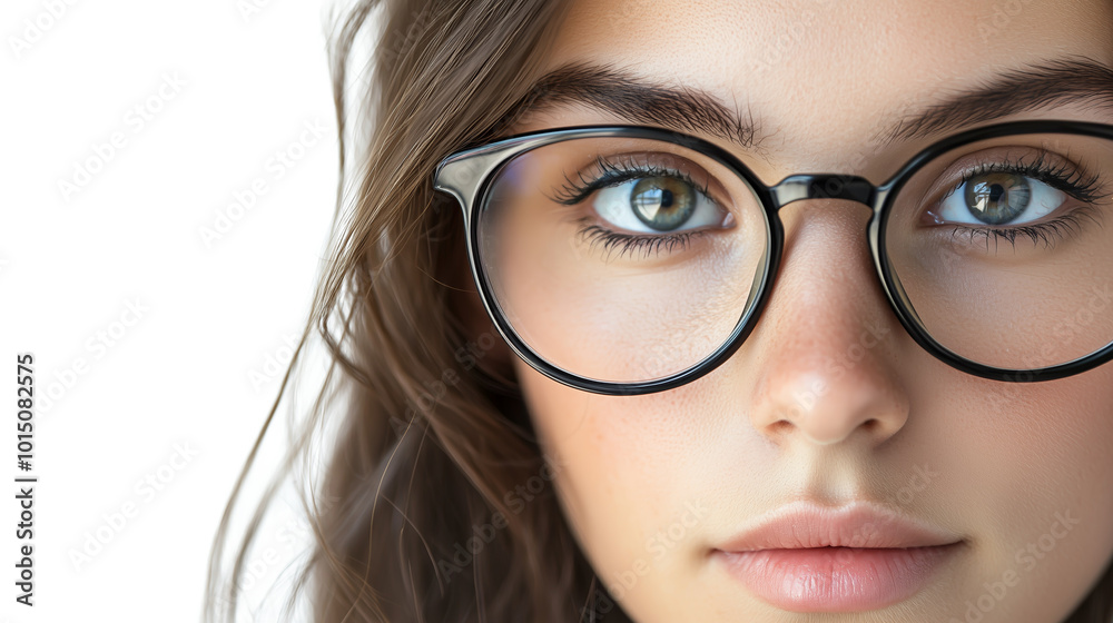 close up portrait of young woman with glasses isolated background Generative AI close up portrait of young woman with glasses isolated background Generative AI
