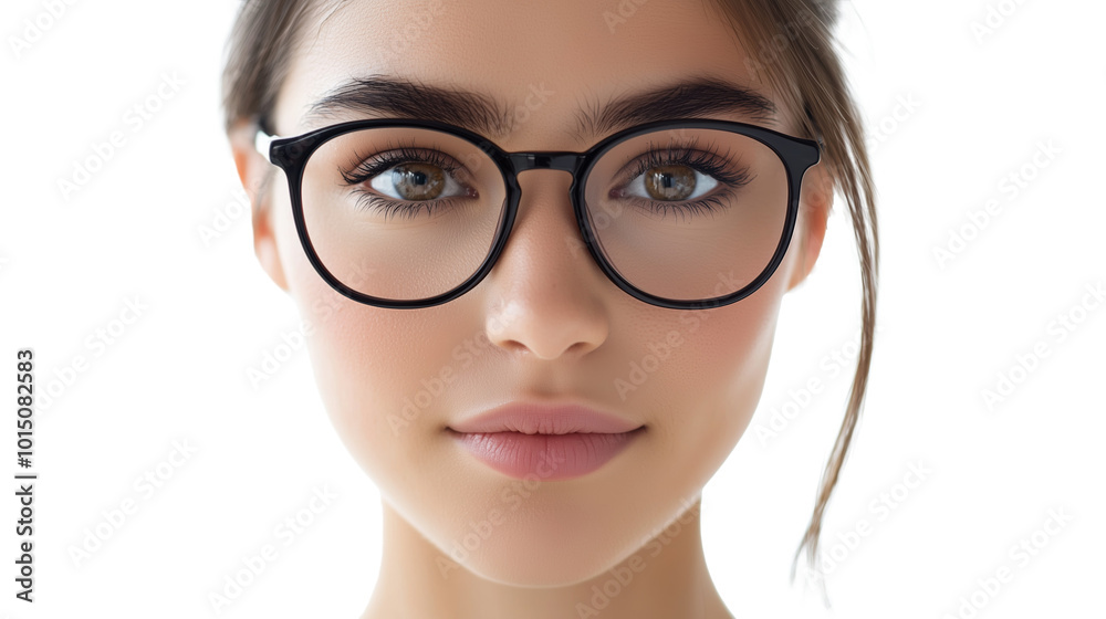 close up portrait of young woman with glasses isolated background Generative AI close up portrait of young woman with glasses isolated background Generative AI