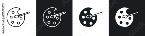 Brush and Palette icon vector icon set black filled and outlined style.