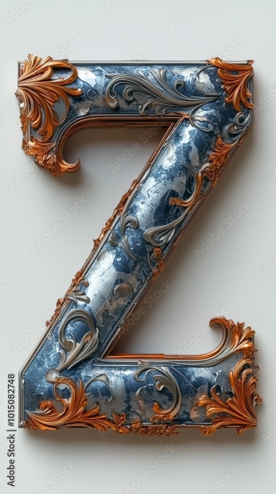 Ornate letter Z with a silver and gold finish. Ornate letter Z with a silver and gold finish.