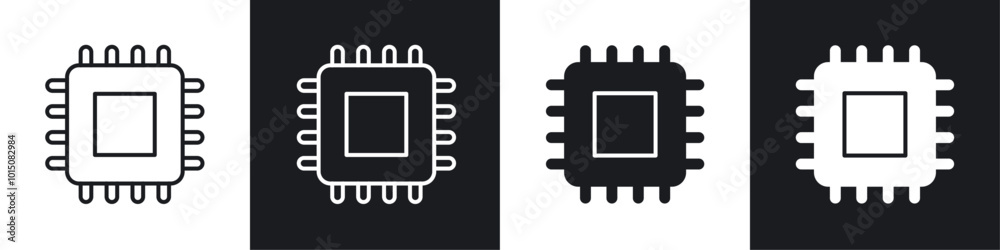 CPU icon vector icon set black filled and outlined style. CPU icon vector icon set black filled and outlined style.