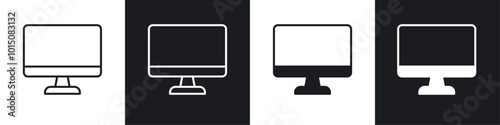 Desktop icon vector icon set black filled and outlined style.