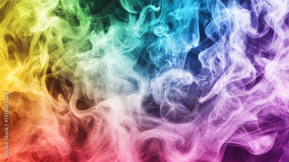 A vibrant swirl of colorful smoke creating a dynamic, ethereal effect in shades of rainbow.
