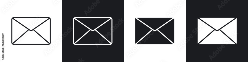 Email button icon vector icon set black filled and outlined style. Email button icon vector icon set black filled and outlined style.