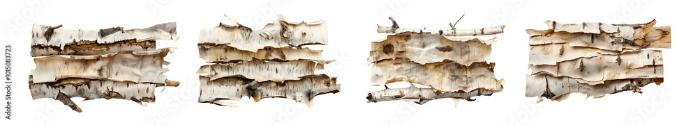 Set of dried birch bark isolated on a transparent background, Cutout PNG Set of dried birch bark isolated on a transparent background, Cutout PNG