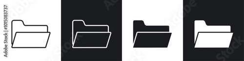 Folder icon vector icon set black filled and outlined style.
