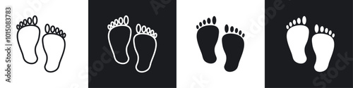 Foot icon vector icon set black filled and outlined style.