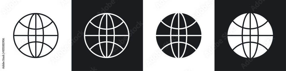Globe icon vector icon set black filled and outlined style. Globe icon vector icon set black filled and outlined style.