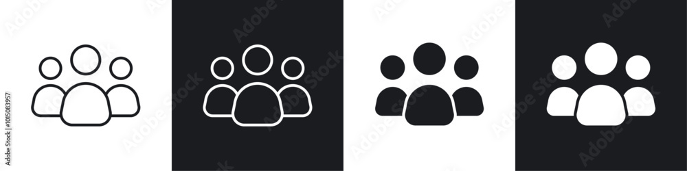 Group icon vector icon set black filled and outlined style. Group icon vector icon set black filled and outlined style.