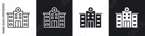 Hospital icon vector icon set black filled and outlined style.