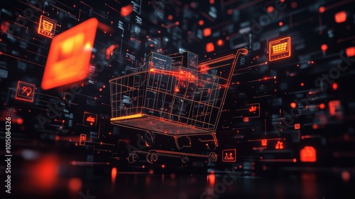 Dynamic e-commerce growth strategies with product highlights and sales data, on a sleek black background