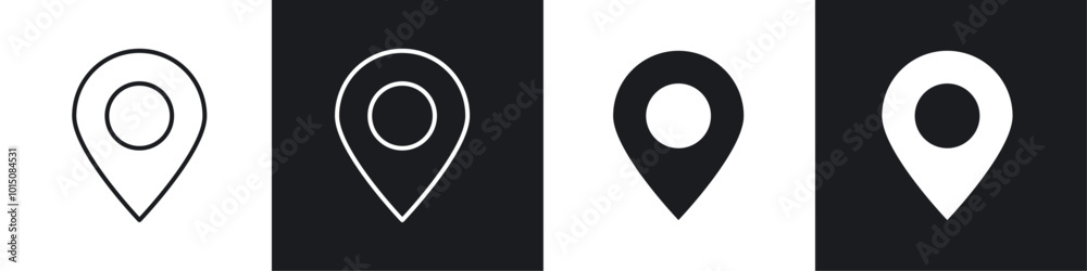 Location pin icon vector icon set black filled and outlined style.