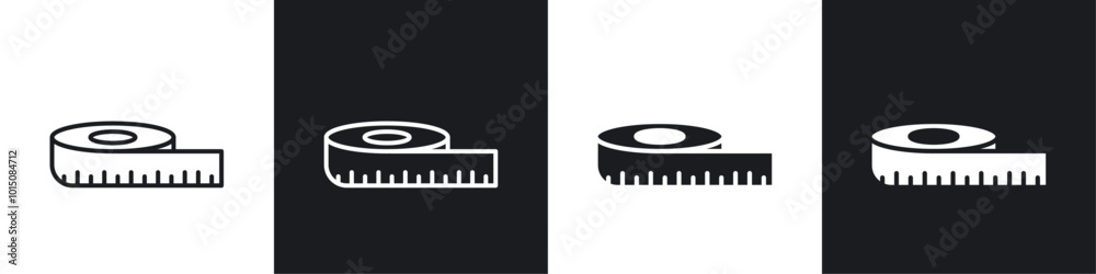 Meter tape icon vector icon set black filled and outlined style. Meter tape icon vector icon set black filled and outlined style.