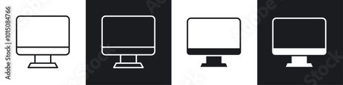 Monitor icon vector icon set black filled and outlined style.